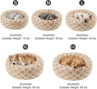 Dog Calming Beds for Small Medium Large Dogs - Round Donut Washable Puppy Dog Bed, Anti-Slip Faux Fur Fluffy Donut Cuddle Anxiety Cat Pet Bed (28" Grid)