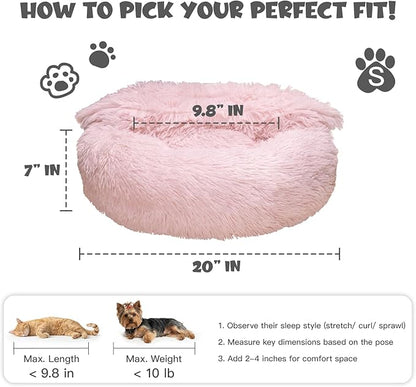 Himax Dog Beds for Small Dogs&Cats, Comfort Dogs Beds with Blanket Attached, Calming Anti-Anxiety Fluffy Dog Bed Washable (20"/26"/35") Pink