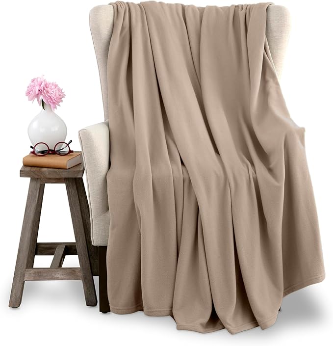 Full/Queen Size Microfleece Blanket | Fleece Bed Blanket | All-Season Comfort | Supersoft Lightweight | Plush Throw Blanket for Bed Couch or Sofa | Pet-Friendly | Nutmeg