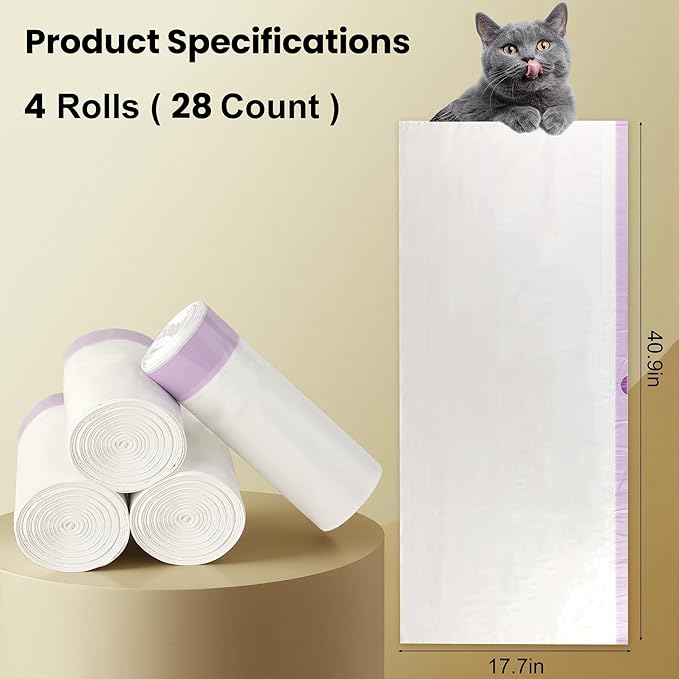XL Litter Box Liners – Fits 24" Stainless Steel Sifting Litter Boxes for Pine Litter, Tear-Resistant, 28 Count (4 Packs), 1.4 mil