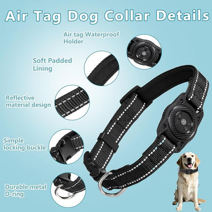 Air Tags Dog Collar, Waterproof Pet Collar with Air-Tag Chip for Apple Find My (iOS only) (Black, M)