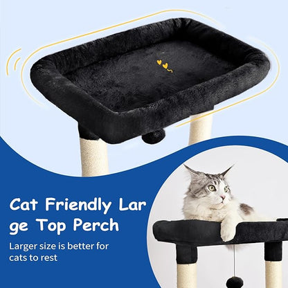 Cat Craft Cat Tree 63 Inch Cat Tower for Indoor Cats, Multi-Level Cat Tree for Large Cats 20 lbs+ Heavy Duty Cat Tower with Sisal Scratching Posts, Hammock, Condo and Extended Platform, Black