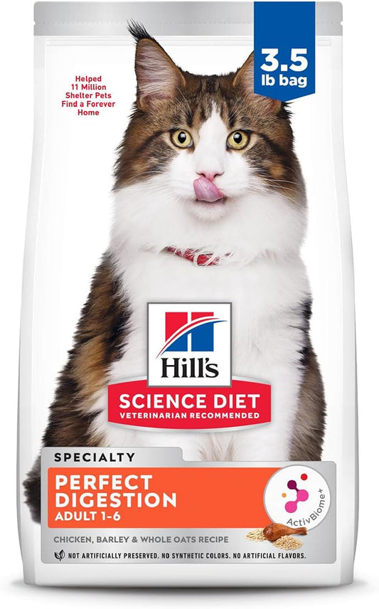 Hill's Science Diet Adult 1-6 Perfect Digestion Dry Cat Food, Chicken, Barley, & Whole Oats, 3.5 lb. Bag