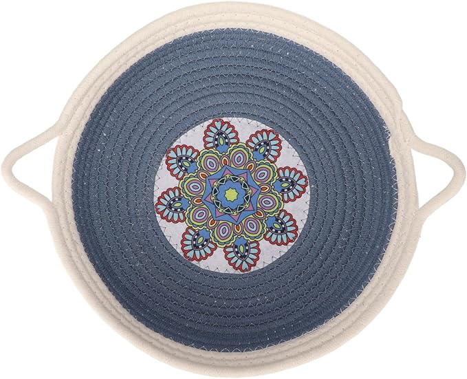 Cotton Rope Woven Cat Bed Simple Hand Woven Double Sided Cat Bed Basket for All Seasons(Dusty Blue)