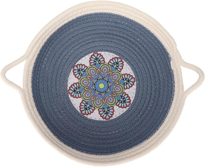 Cotton Rope Woven Cat Bed Simple Hand Woven Double Sided Cat Bed Basket for All Seasons(Dusty Blue)