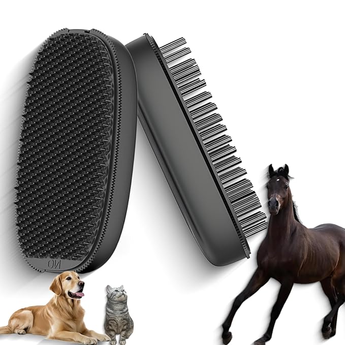 2-in-1 Horse Grooming Brush – Double-Sided Deshedding & Curry Comb Tool for Horses, Dogs & Cats, Soft & Hard Bristles, Pet Grooming & Bathing Supplies