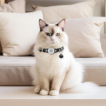 Reflective Moon & Star Cat Collar Breakaway with QR Code Smart ID tag & Bells, 2 Pack Girl Boy Pet Cat Collar Adjustable 7.5-12.5 Inch,boy & Girl Cats .No app(Pink)