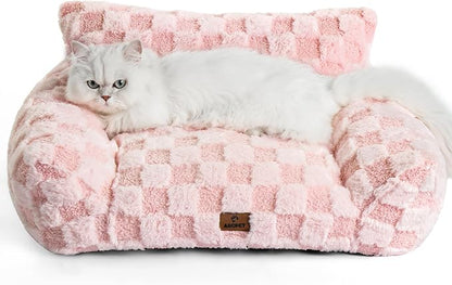 ABCPET Cat Bed Cats Couch for Puppy and Kitten, Fluffy Pet Couch Small Dog Sofa Bed, Supportive Cat Sofa for Indoor Cats, Washable Cover & Non-Slip, 26 inch, Pink