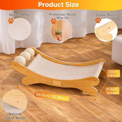 Cat Scratcher Bed Bone Shape Wooden Cat Sofa Bed with Ball Toy Indoor Cat Scratching Lounge Bed Durable Pet Recliner for Cats