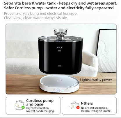 Cordless Cat Water Fountain for Drinking, 5000mah Battery Operated Pet Dog Water Fountain, 74oz/2.2L Automatic Cat Water Dispenser for Cats Dog Indoor Outdoor
