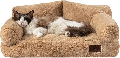 Hollypet Fluffy Dog Cat Bed Pet Couch Beds Plush Soft Warming Washable Puppy Bed for Small Medium Dogs and Large Cats, Light Brown, 24" L x 18" W x 10" Th
