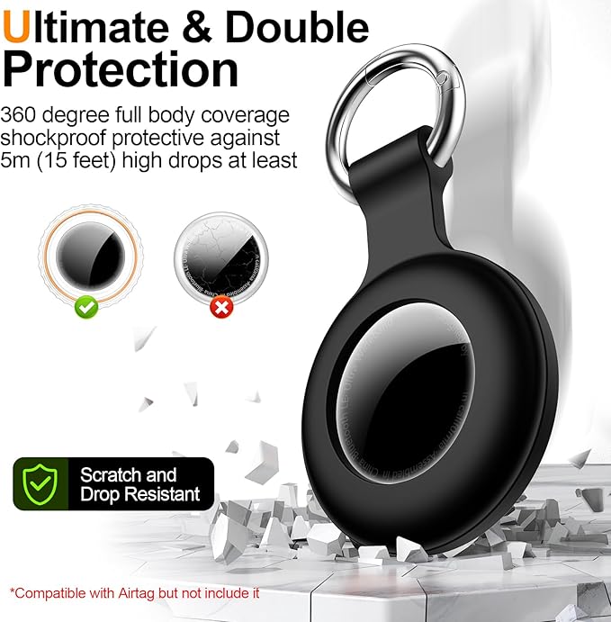 1|2|4Pack for Apple AirTag Holder,for Air Tag 2nd &1st Genaretion,Waterproof GPS Tracker Air Tag Keychain with Cover Anti-Scratch Silicone for Air-Tag Case for Pets,Kids,Bags,Luggages-Black