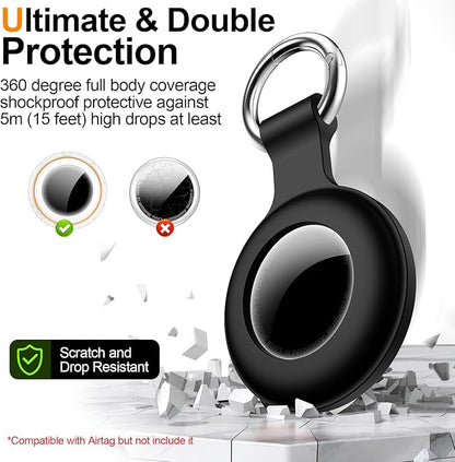 1|2|4Pack for Apple AirTag Holder,for Air Tag 2nd &1st Genaretion,Waterproof GPS Tracker Air Tag Keychain with Cover Anti-Scratch Silicone for Air-Tag Case for Pets,Kids,Bags,Luggages-Black+Black
