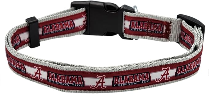 Pets First Collegiate PET Collar New Version Alabama Crimson Tide Dog Collar, Size Small. Best Sports Team Color for Dogs & Cats. A Shiny & Colorful Dog & Cat Collar Licensed by The NCAA