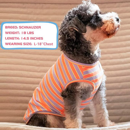 KYEESE 2Pack Dog Shirt, Soft Striped Dogs T Shirts, Lightweight Pet Tank Top, Sleeveless Dog Shirt for Small Dogs, Stretchy Comfortable Pet Vest, Purple+Orange Striped, Large
