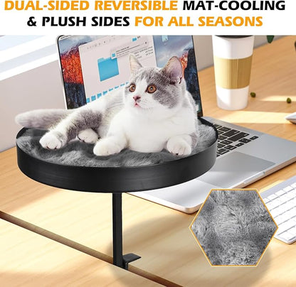AQQHSAIN Cat Desk Bed Clamp Mounted Cat Hammock for Desk Space Saving Desktop Attachment Perch with Comfortable Soft Bed Elevated Pet Bed for Work Home Office Study Room