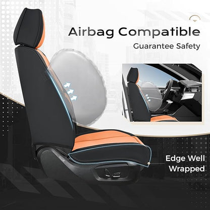 Coverado Seat Covers, Car Seat Covers Full Set, Leather Seat Covers for Cars, Car Seat Protector, Black Car Seat Covers Front Seats and Back Seats Universal Fit for Most Cars Orange