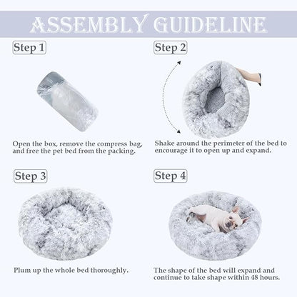 Washable Dog & Cat Bed for Ultra Large Small Medium Size Pet, Calming Donut Round Cute Warming Mat House Supply Indoor, 8 Sized Deal Necessity Essential Furniture for Boy Girl Puppy Kitten kitty
