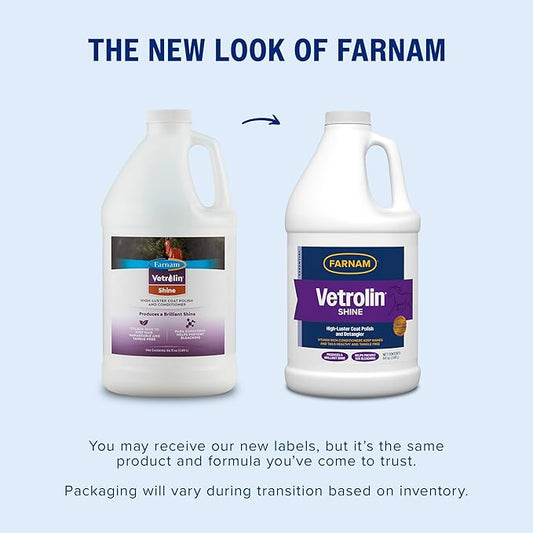 Farnam Vetrolin Shine, High-Luster Coat Polish and Detangler Spray, Ideal for Horses and Dogs, 64 oz.