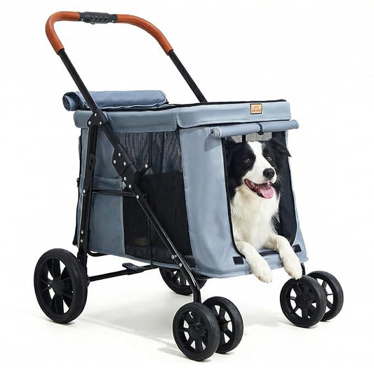 CANINE CANYON Scout Pet Stroller, Heavy Duty Dog Stroller for Small & Medium Dogs, Foldable Pet Stroller with All-Terrain Wheels, Breathable Mesh, Storage Pocket & Cup Holder, 55 lbs Capacity, Grey