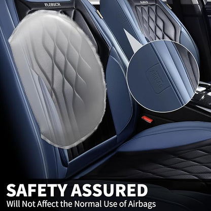FLORICH Universal Seat Covers for Cars Full Set, Automotive Seat Covers, Waterproof Leather Car Seat Protector Fit for Most Sedans SUV Pick-up Truck- Blue&Black