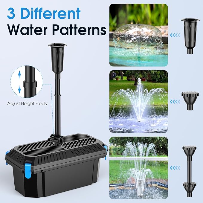 Pond Filter with Pump Fountain Kits, 660GPH Pond Filter with 40W Pond Pump & Fountain Kit, Koi Pond Filters for Outdoor Ponds Clean, Clear, and Add Water Features(Corded Electric)