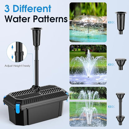 Pond Filter with Pump Fountain Kits, 660GPH Pond Filter with 40W Pond Pump & Fountain Kit, Koi Pond Filters for Outdoor Ponds Clean, Clear, and Add Water Features(Corded Electric)