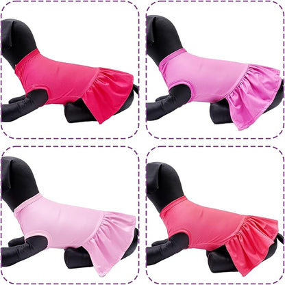 4PCS/Pack Dog Dresses Shirts Pink for Extra Large Dogs Girl Female Purple Red Skirts Spring Summer Clothes Pet Apparel Sundress Stretchable Lightweight Outfit XL
