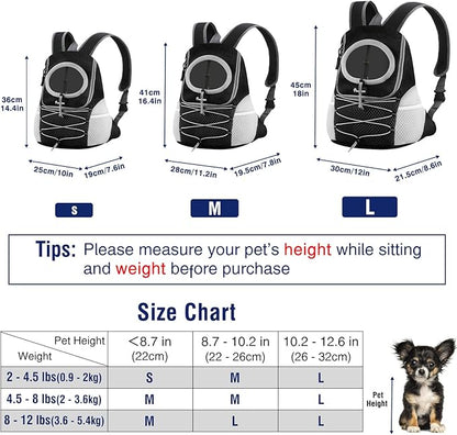 Pawaboo Pet Dog Carrier Backpack, Puppy Dog Travel Front Carrier for Small Medium Dogs Cats, Adjustable Breathable Dog Carrying Backpack with Safety Strips for Hiking, Walking (Black M Up to 10 lbs)