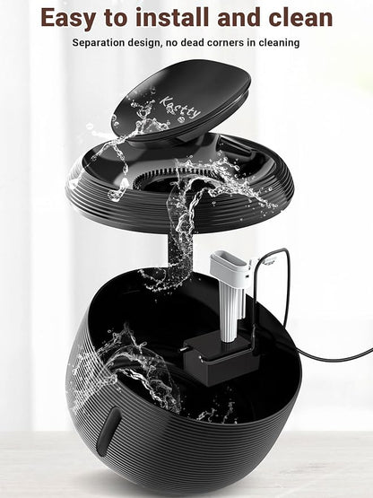 Kastty 3.5L/118 oz Cat Water Fountain, Large Capacity Quiet Pet Water Fountains for Cats Indoor Water Level LED Light Multi-Filtration BPA-Free, Automatic Cat Fountain Easy Cleaning FS77(Black)