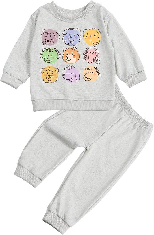 Toddler Baby Cute Dog Puppy Long Sleeve Sweatshirt Top Jogger Pants Set Cute Fall Winter Clothes Set