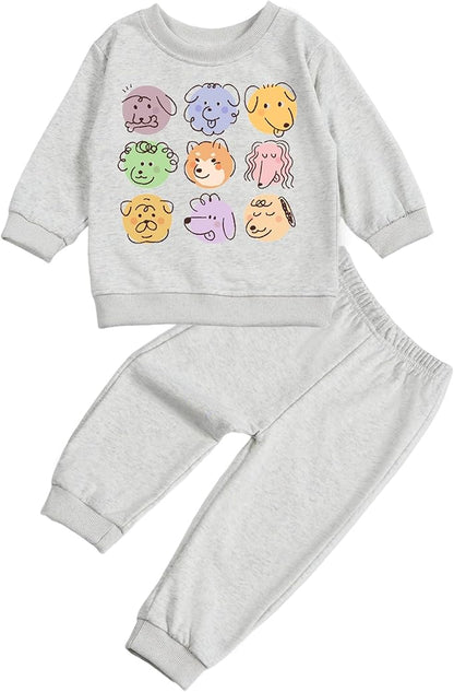 Toddler Baby Cute Dog Puppy Long Sleeve Sweatshirt Top Jogger Pants Set Cute Fall Winter Clothes Set