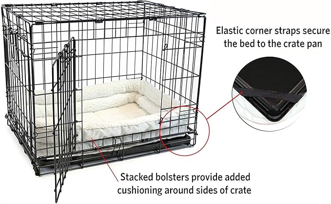 MidWest Homes for Pets Intermediate QuietTime Double Bolster Pet Bed, White Plush 36-Inch Crate Mat with Stacked Bolsters, Machine Wash, Secure Fit with Elastic Straps