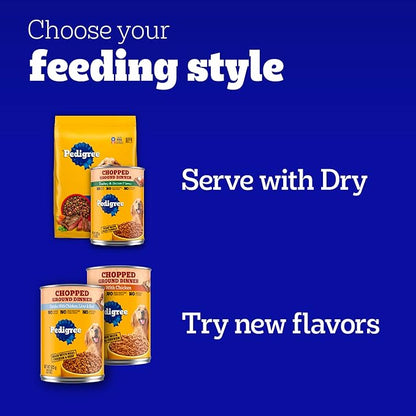 Pedigree Chopped Ground Dinner Adult Soft Wet Dog Food Filet Mignon & Bacon Dinner, Canned Dog Food, 13.2 oz. Cans (12 Count, Pack of 1)