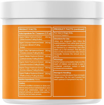 DNA PET Happy Immunity USDA Certified Organic Mushroom Complex for Dogs, Organic Cordyceps Shiitake Reishi, Vegan Mushroom Blend Powder Canine Supplement, Advanced Mushroom Mix, Non-GMO, 3.5 oz