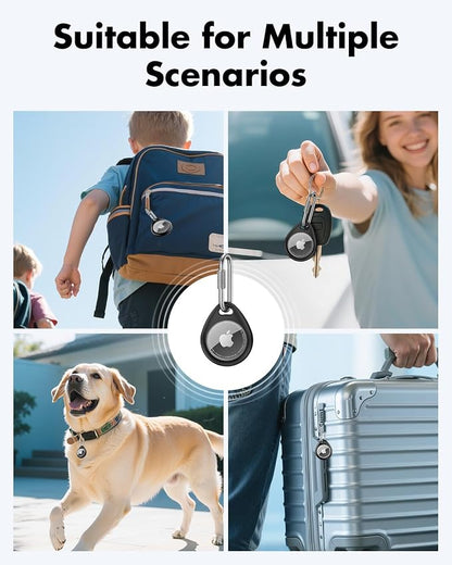 UNBREAKcable for AirTag Holder Case with Professional Carabiner, 4 Pack | Waterproof, Shockproof, Hold Securely, Easy to Install, Protective AirTag Keychain for Keys, Pets, Luggage-Black