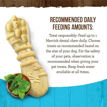 Merrick Fresh Kisses Natural Dental Chews Toothbrush Treat Shape Infused with Real Mint for Tiny Dogs 5-15 Lbs - 33 ct. Bag (Pack of 2)