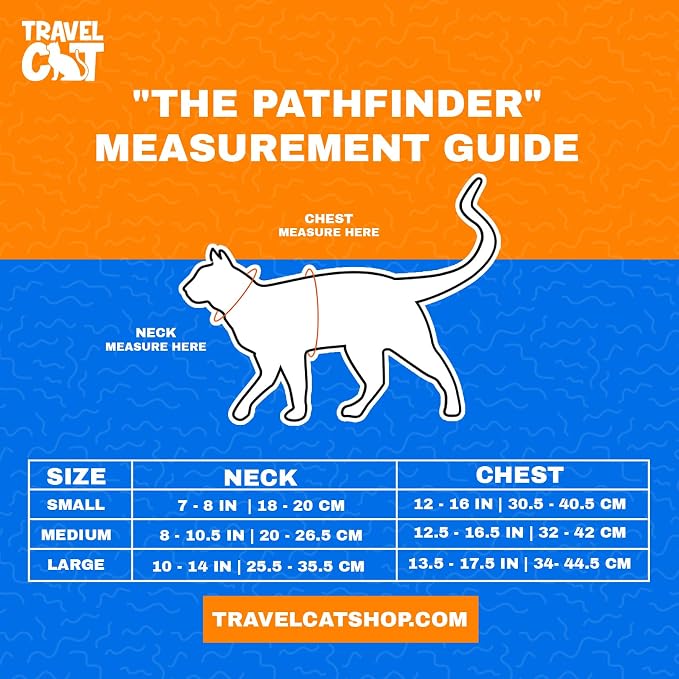 Travel CAT The Pathfinder Cat Harness with GPS Tracker Pocket - Powered by Tractive Cat Harness Escape Proof - Walking Escape Proof Harness for Small, Large Cat, Kitten (Orange, Large)