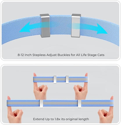 AirTag Cat Collar, Ultra Elastic Cat Tracker Collar with Apple Air Tag Holder, [Lightweight & Scratch Resistant] Stepless Adjustable GPS Pet Tracking Collars for Cats Kittens [Reflective Blue]