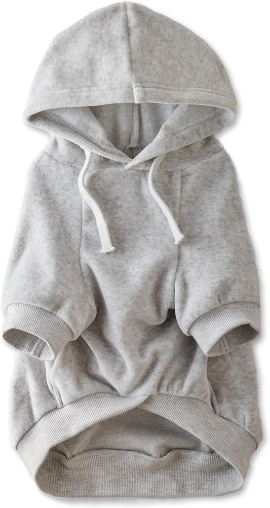 Pet Passion Cooper II Organic Cotton Velour Dog Hoodie Pet Coat for Small, Medium and Large Dogs, Light Heather Gray, X-Small