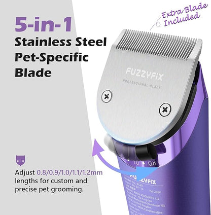 Professional Dog Grooming Clipper with Replacement Blade, 5-in-1 Adjustable A5 Blade Cordless Pet Grooming Kit 2 Speed Trimmer Hair Shaver with Detachable Metal Combs Nova for Animal Horse