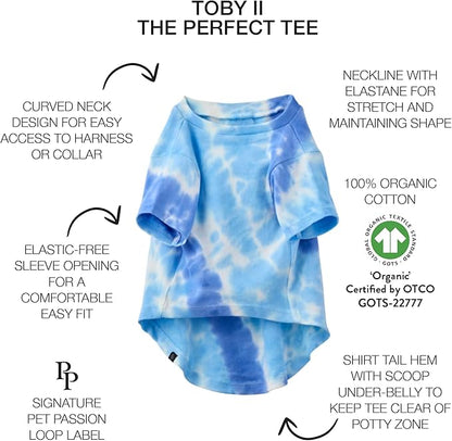 Pet Passion Toby II - The Perfect Tee, 3 Pack Short Sleeve Pet T-Shirt 100% Organic Cotton Tees Clothes for Small, Medium, Large Dogs, Blue Tie Dye, XX-Large (70-110 lbs)