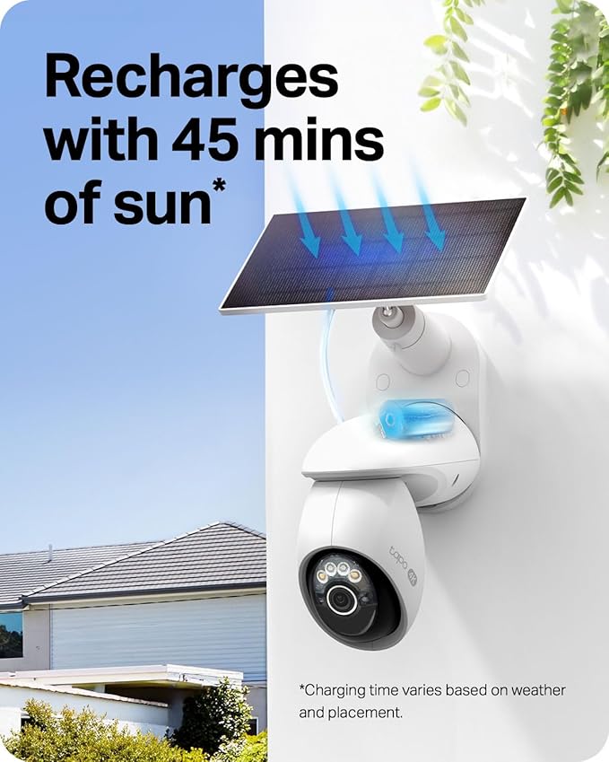 Tapo 4K Outdoor Pan/Tilt Wireless Security Camera - Battery with Solar Charging, 360° Motion Track, 24/7 Capture, Person/Vehicle Detection, Subscription-Free Local Storage or Optional Cloud, C660 KIT