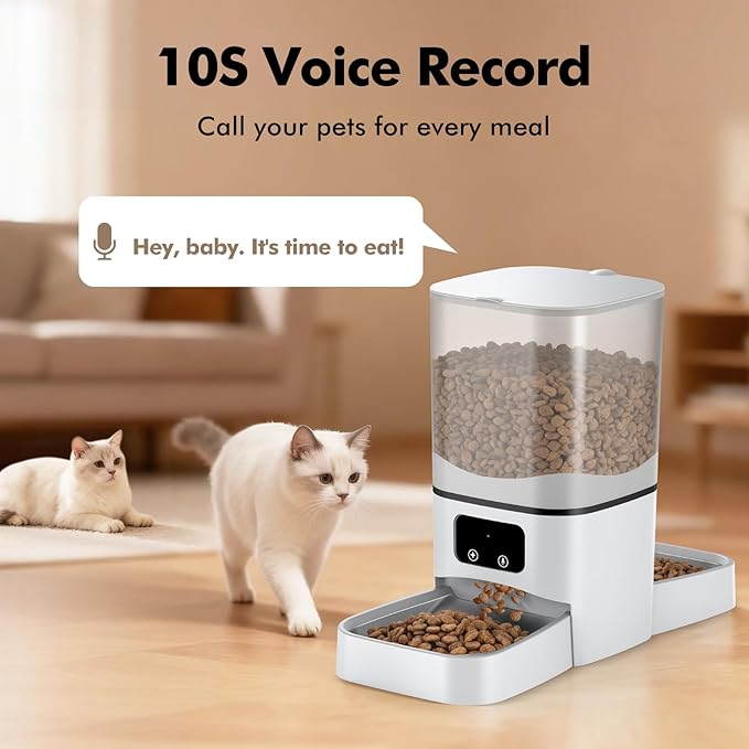 Automatic Cat Feeder 2 Cats, 6L/25 Cup Large Capacity Cat Food Dispenser with 2 Stainless Steel Bowls, 2.4G WiFi APP Timed Dry Food Feeder for Multiple Pets, Dual Power Supply, 10s Voice Recorder