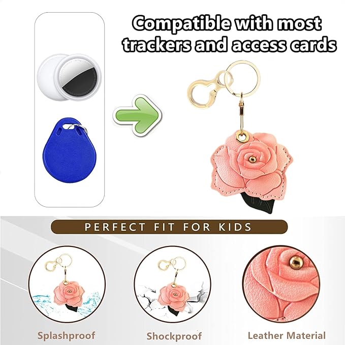 BORKUANA Leather Keychain Holder Case Compatible with AirTag,Cute Protective Cover with Keyring