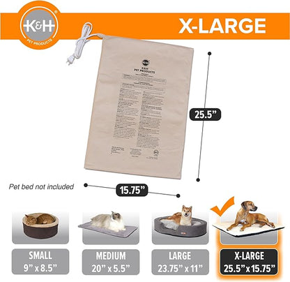 K&H Pet Products Pet Bed Warmer, Turn Any Pet Bed Into a Heated Cat or Dog Bed, Waterproof Indoor Heated Warming Pad Insert, Automatic Temperature, Safety Listed - Extra-Large 25.5 X 15.75in Tan