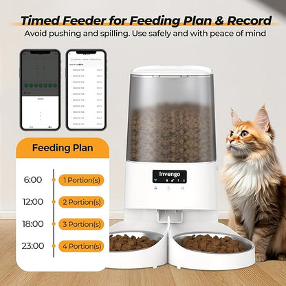 Automatic Cat Feeder with App Control, 5L Food Dispenser for 2 Cats, 2.4/5G WiFi, Dual Power, Programmable Portions, Anti-Jam & Fresh-Lock, Stainless Steel Bowls, Easy to Clean