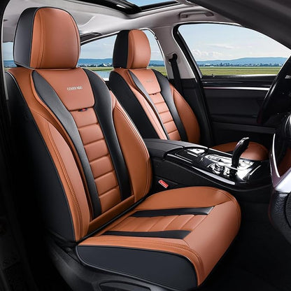 Coverado Car Seat Covers Full Set, Seat Covers for Cars, Front Seat Covers and Back Seat Cover Waterproof Leather Automotive Seat Cover, Universal Car Interior Protectors Cushion for Most Cars
