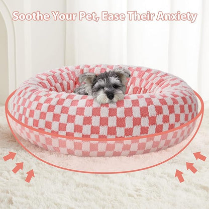 BFPETHOME Donut Dog Bed Medium Size Dogs, Cute Medium Dog Bed for Puppy and Kitten, Round Calming Pet Beds with Non-Slip Bottom, Machine Washable,27inch, Pink