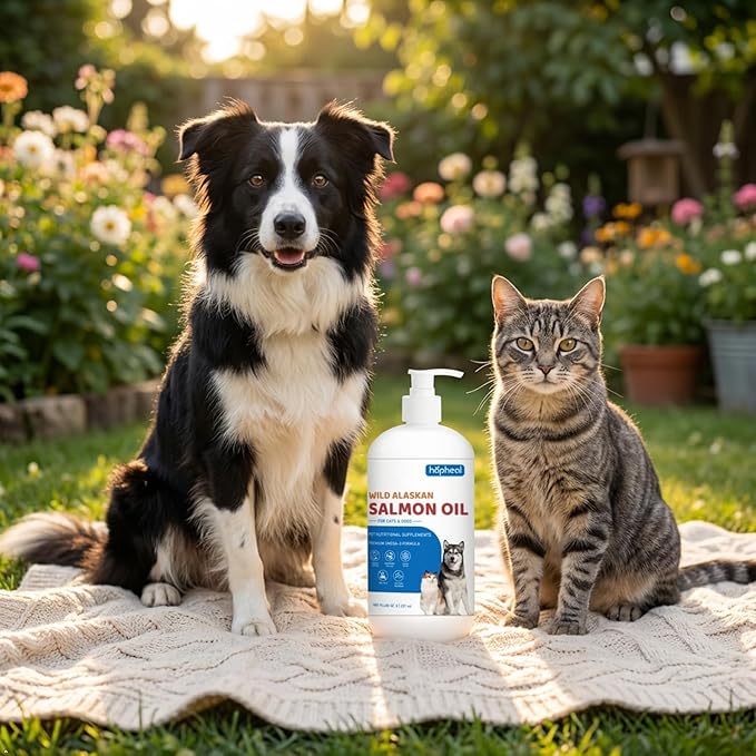 Wild-Caught Salmon Oil for Dogs & Cats - Omega 3 EPA DHA,Fish Oil Liquid Supplement for Skin & Coat, Joint & Bone Health (8 FLOZ)